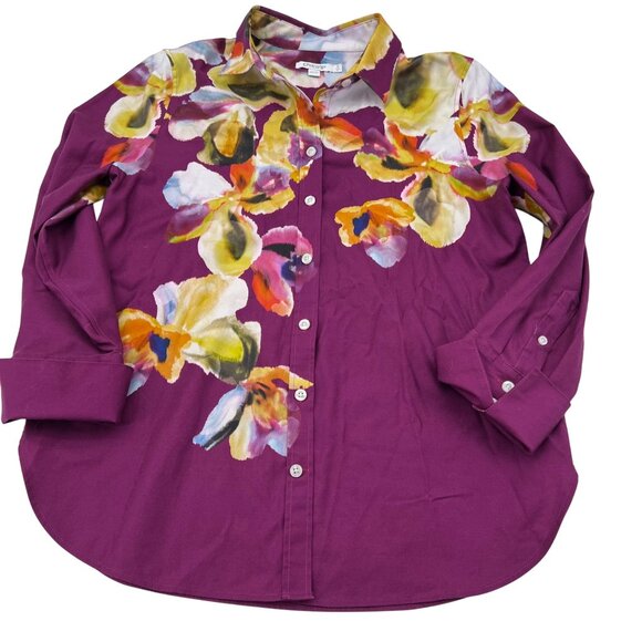 Chicos Womens Button-Up Floral Shirt Purple Multicolor Size 0 US 4 - Picture 1 of 7